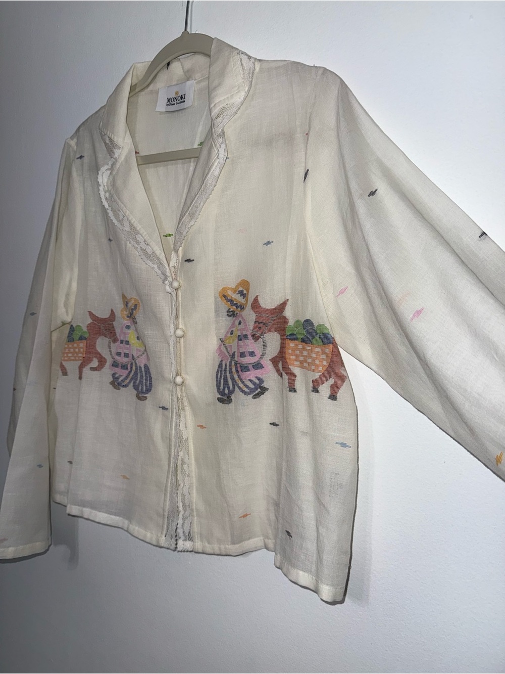 Monki Cream Sheer Button-Up Blouse with Embroidered Motif - Picture 4 of 8